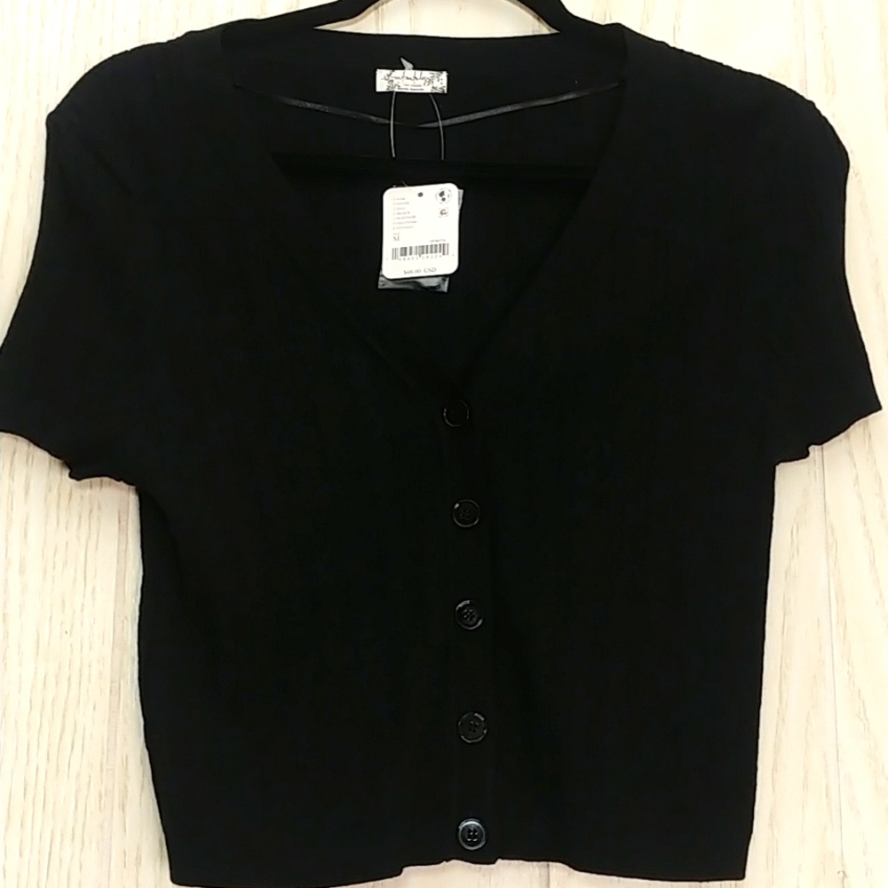Free People Black Cardi Top